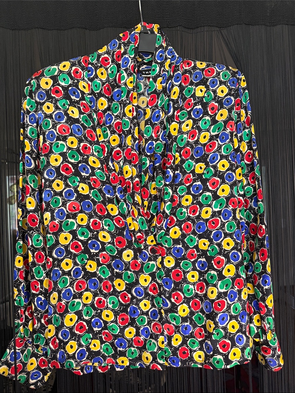 Vintage-Saks Fifth Avenue Multicolor Floral Blouse - Black Base